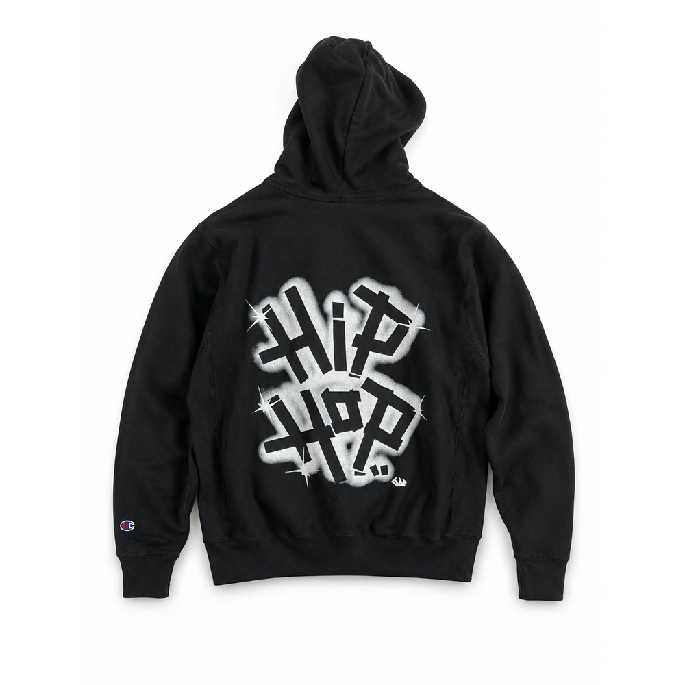 Champion Hip Hop Graffiti Hoodie Black Pullover Sweatshirt Men's Size Medium